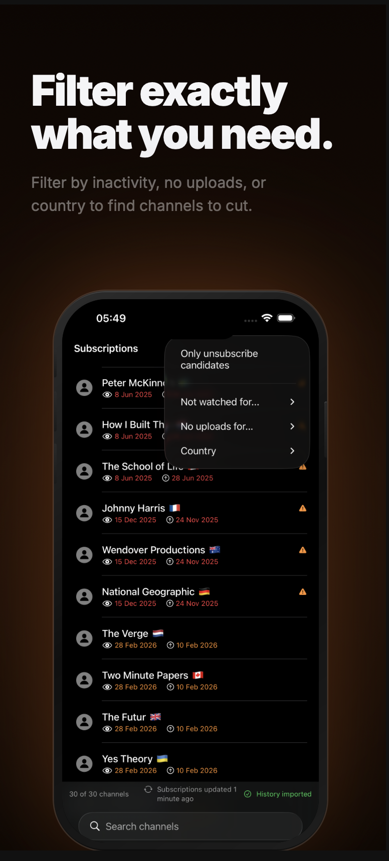 Channora channel details showing viewing, uploads, and subscription data